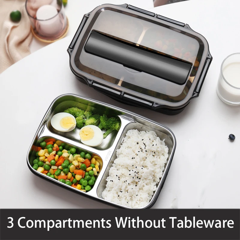 black no tableware-3 Нержавеющая сталь Термальность контейнеры для еды с отделениями, Герметичная Кружка-порционная коробка Bento для хранения еды контейнер для пикника, офисные школьные Ланч-бокс - Цвет: black no tableware-3