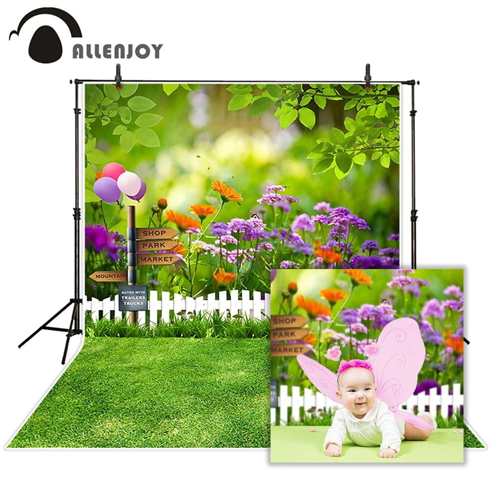 Allenjoy фотографический фон с воздушным шаром деревьями травой размытые фоны