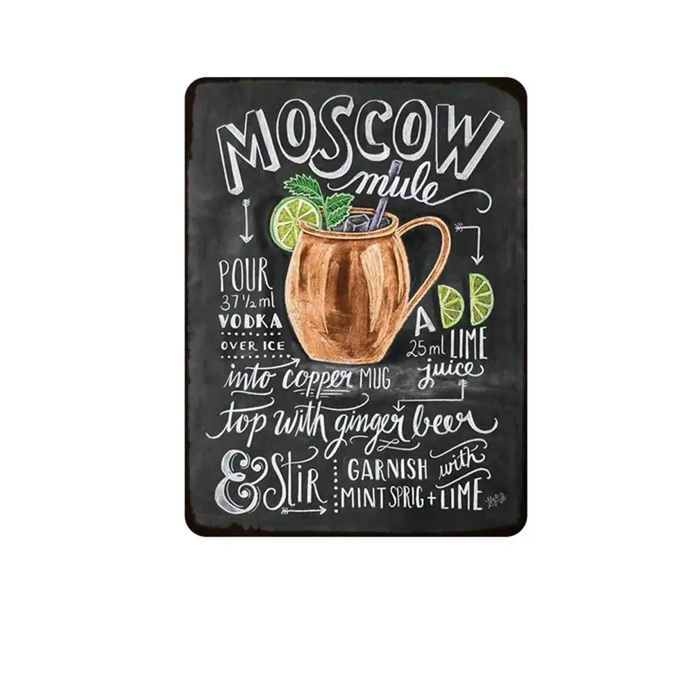 

Moscow Mule Cocktail Metal Sign Plaque Metal Vintage Pub Tin Sign Wall Decor for Bar Pub Club Man Cave Retro Metal Posters Iron