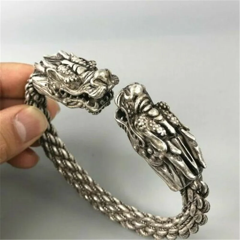 

Rare Collectible Chinese Antique Tibet Silver Handwork Auspicious Dragon Bracele