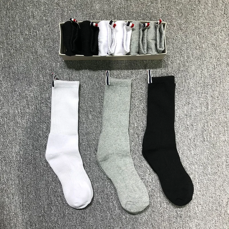 

TB THOM BULUO Fashion TB Brand Socks Men Women Cotton Solid Casual Crew Socks Sports Medium socks Ins 3 Pairs