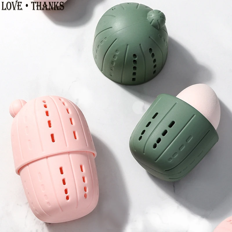 

New Soft Silicone Cactus Sponge Puff Drying Holder Storage Box Cactus Shape Exclusive Makeup Sponge Puff Display Holder Case