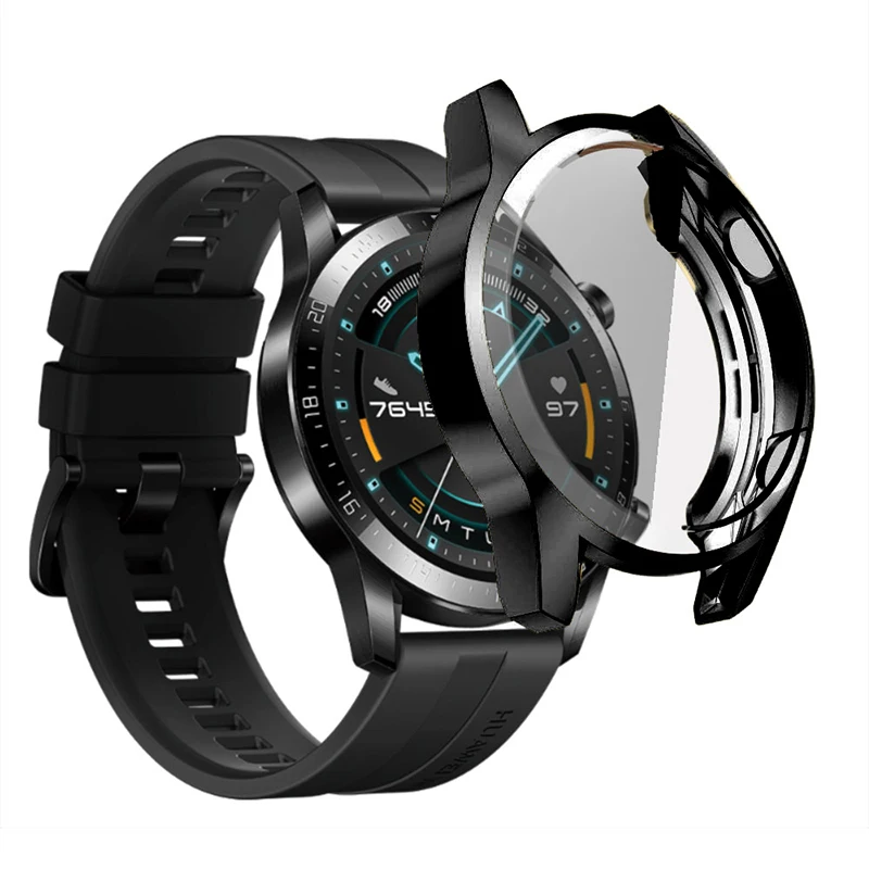 silicone case for huawei watch gt gt2 46mm screen protector plating soft cover case for huawei gt 2 band smartwatch fundas couqe free global shipping
