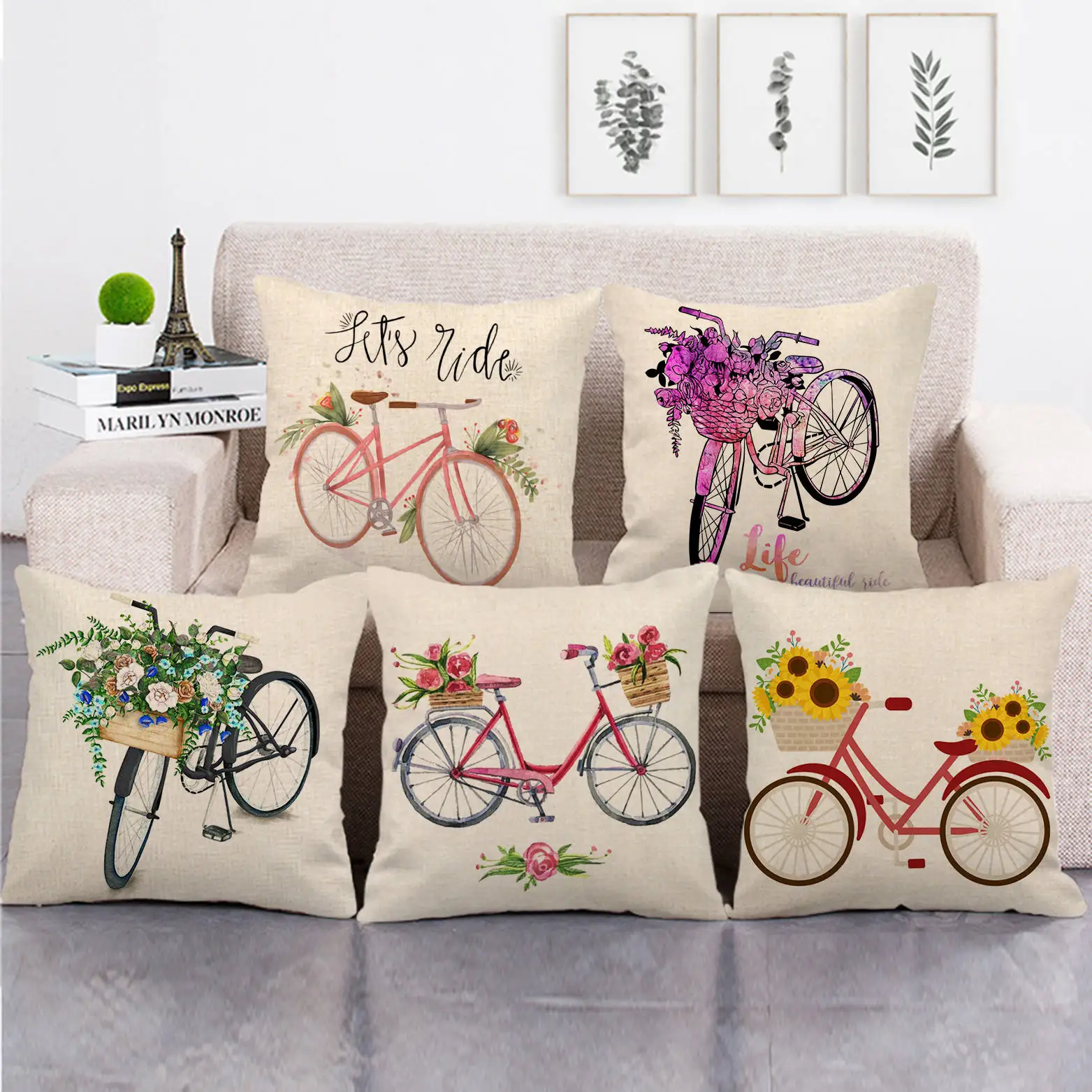 45 см * наволочка для диванной подушки с акварелью и цветами льняная/хлопковая