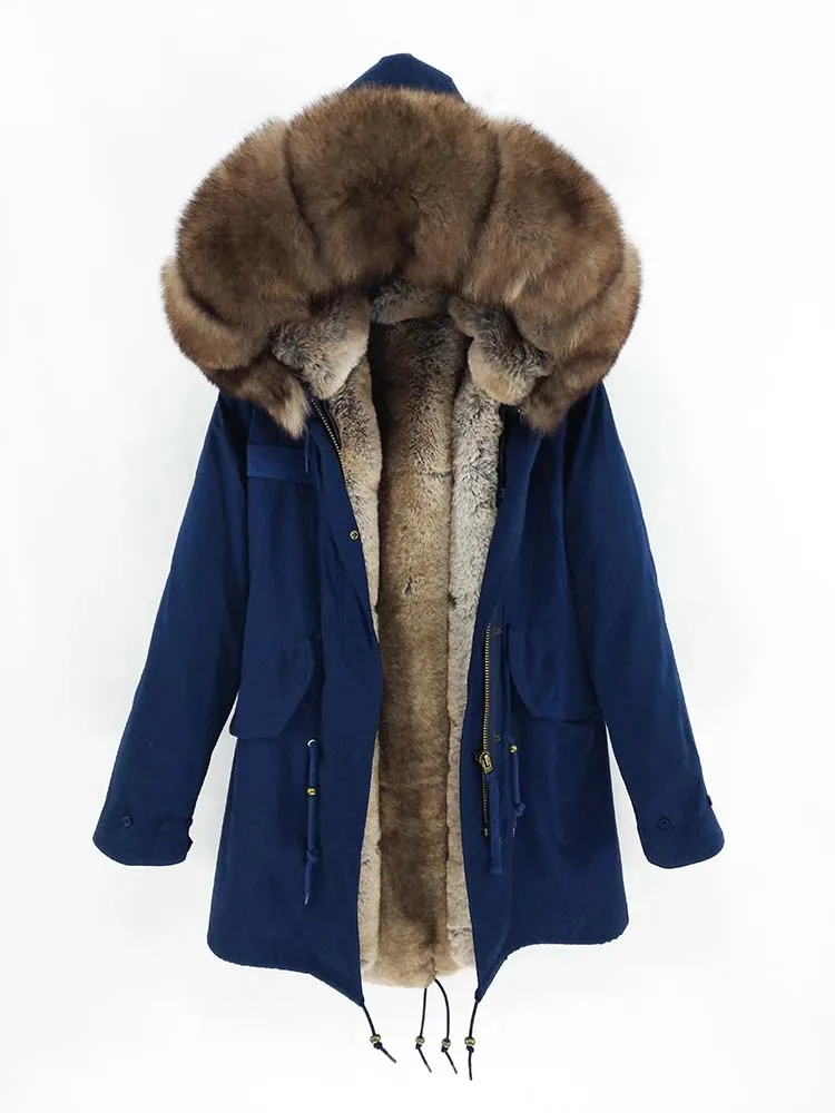 Парка длинная мужская с большим капюшоном пальто натуральным мехом лисы теплая