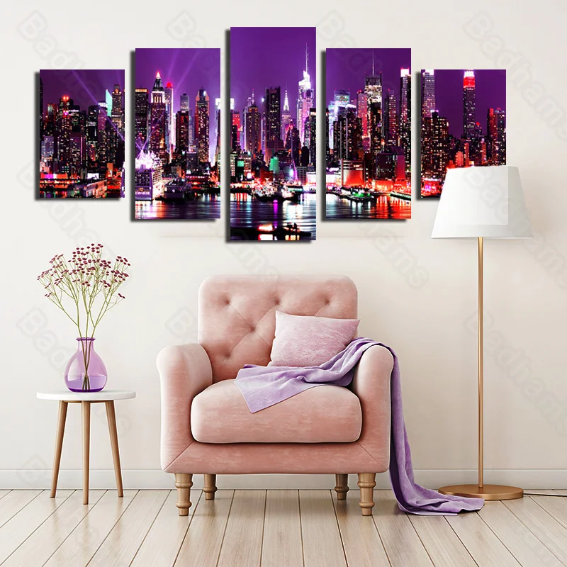 

Living Room Decoration Painting Simple Frameless Painting Bedroom Mural Sofa Background Wall Painting Night Scene Neon Painting