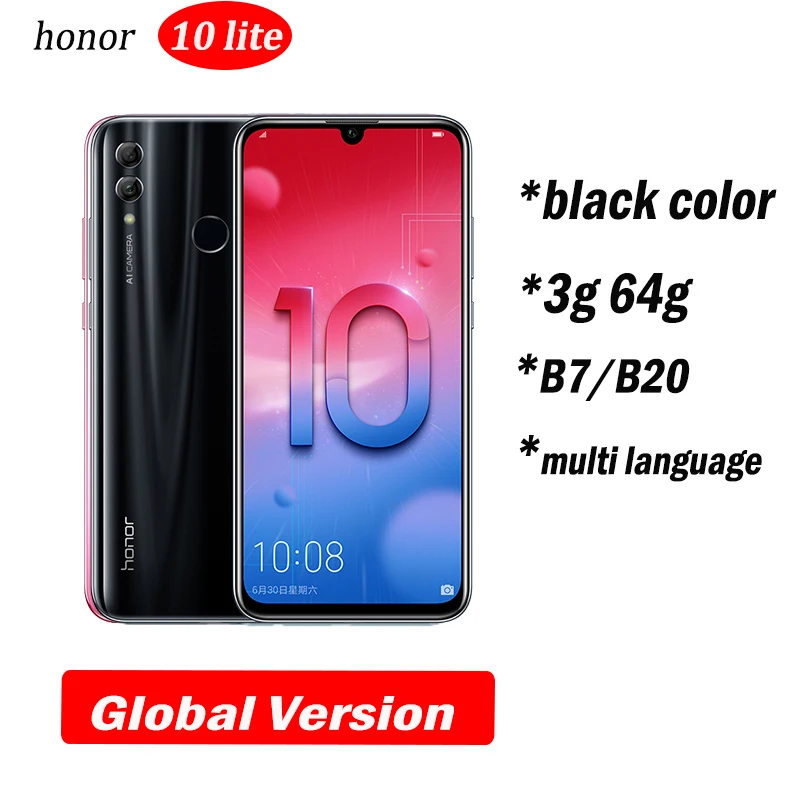 3g64g black global v Honor 10 Lite honor 10 смартфон 6,21 дюймов 2340*1080 Восьмиядерный мобильный телефон 3 камеры отпечаток пальца - Цвет: 3g64g black global v