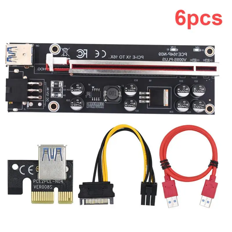

USB 3.0 PCI-E Райзер VER 009S Plus Экспресс 1X до 16x Райзер-адаптер Pcie SATA 15Pin до 6 Pin кабель питания для майнинга