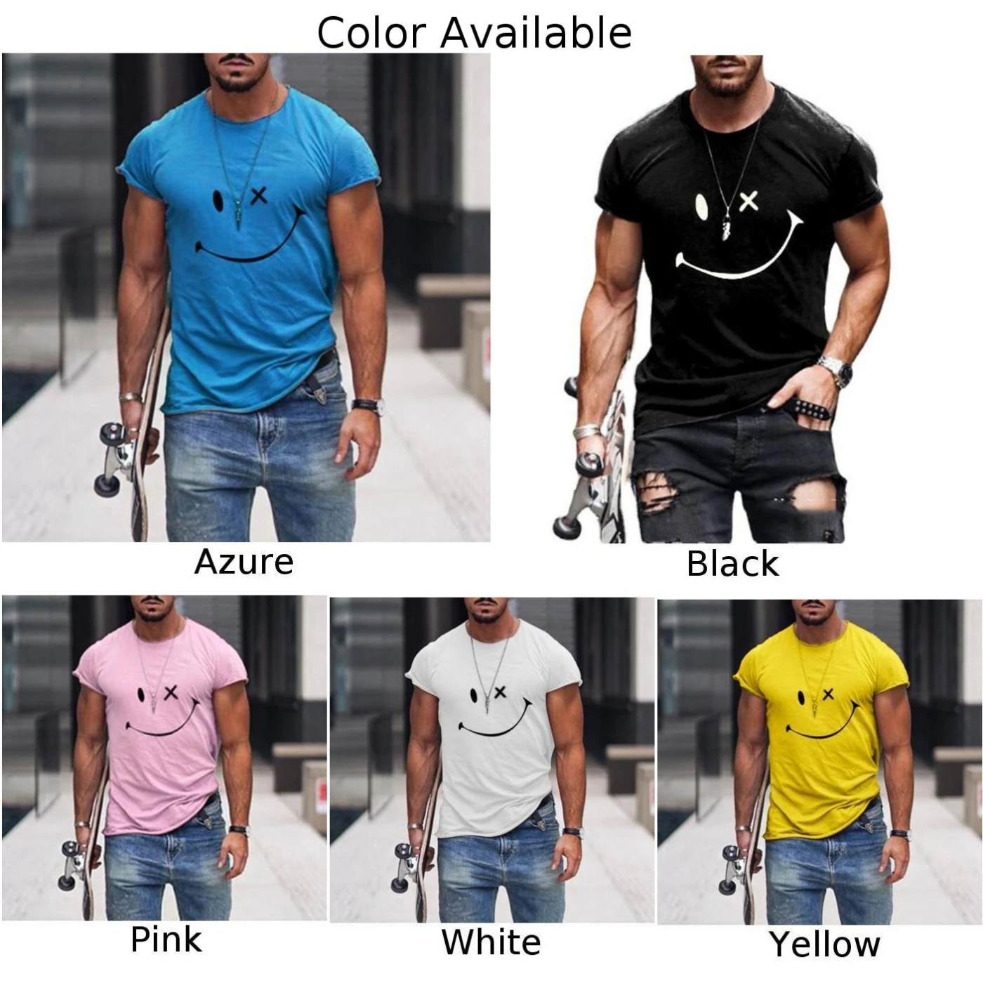 

Men Casual Loose 3D Funny Print Short Sleeve Tops Gym Fitness Workout Hoodie T-Shirts Men Smile Print Cute Shirt Summer