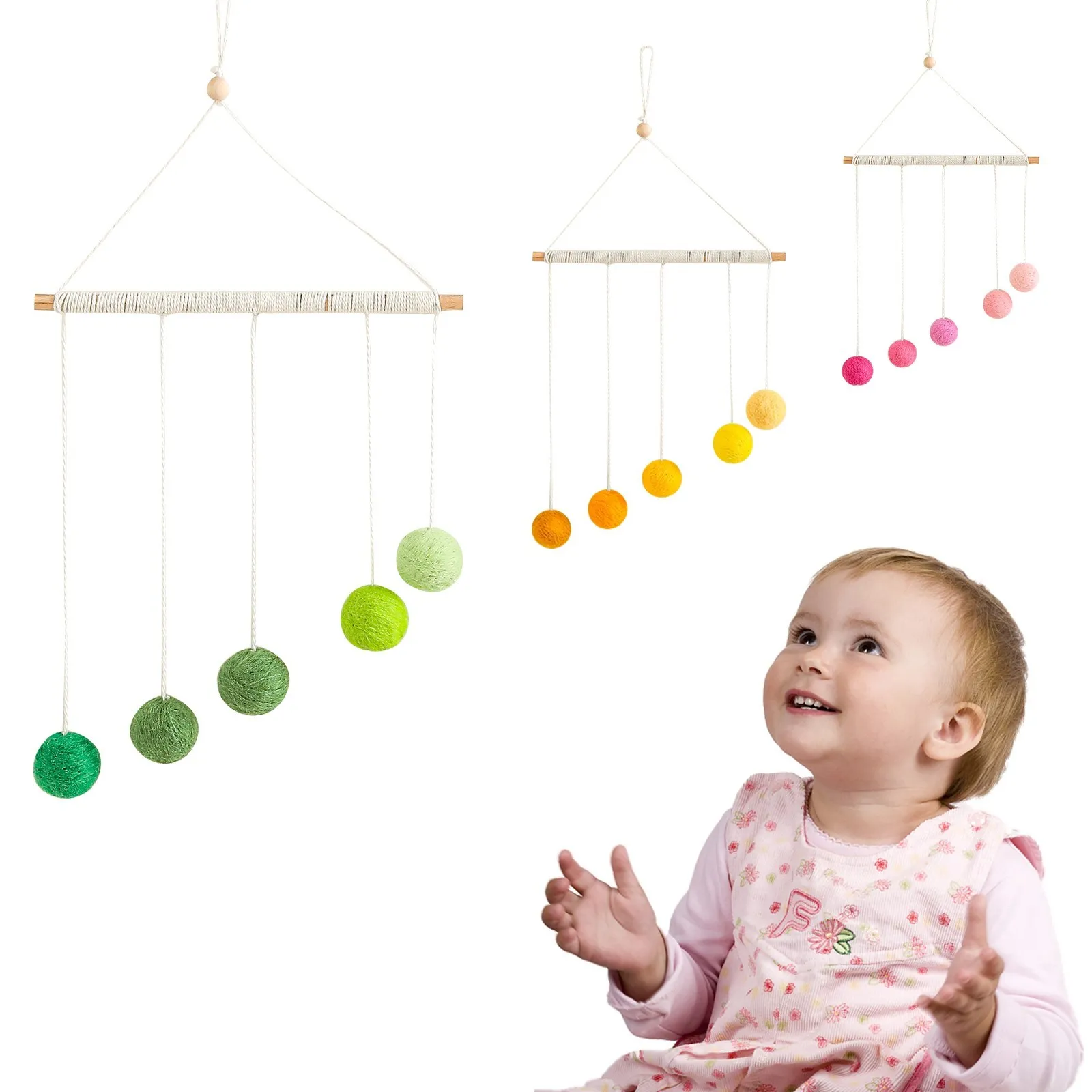 

Baby Montessori Plush Ball Mobile Toy Newborn Colorful Hanging Crib Toy Visual Sensory Game Color Cognitive Educational Toys