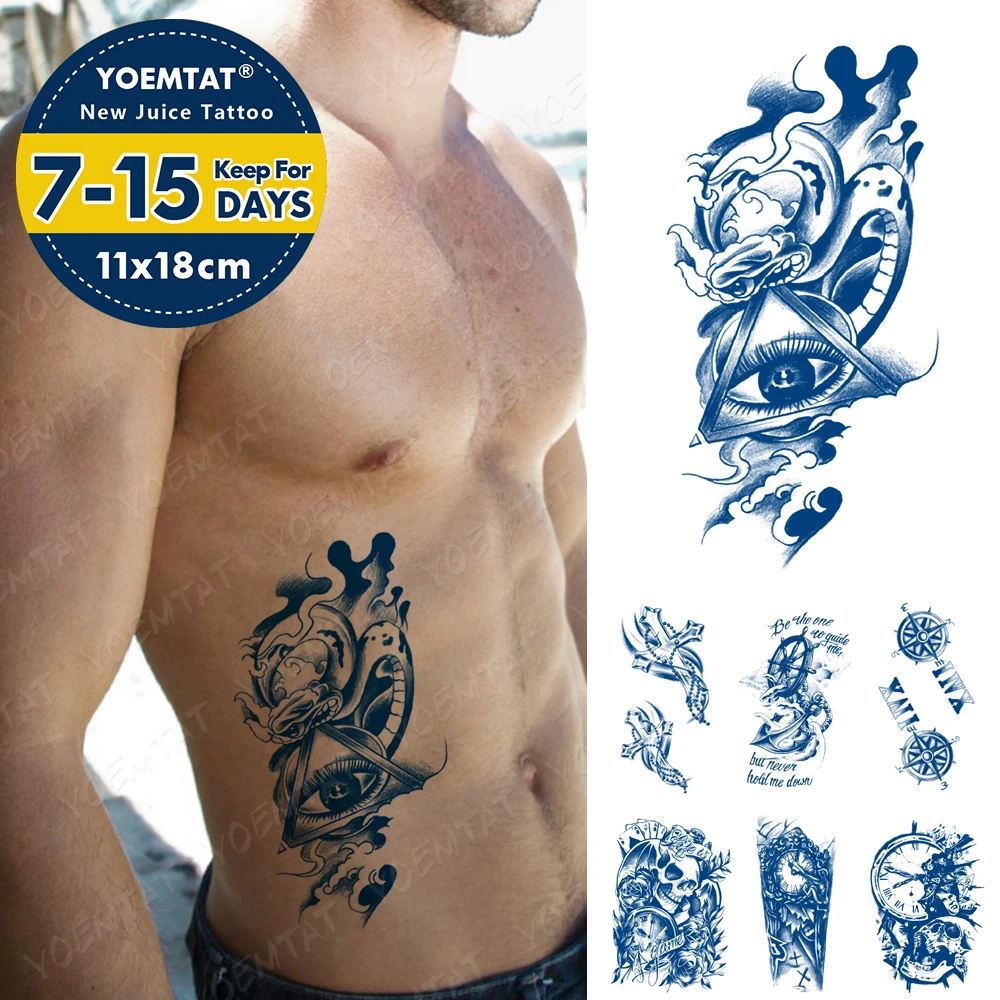 

Juice Ink Lasting Waterproof Tattoo Sticker Eye Compass Anchor Clock Cross Flash Full Tattoos Arm Body Art Fake Tatto Men Women