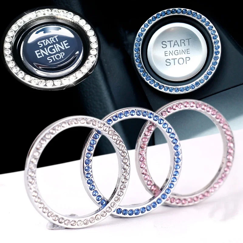 

Key Ring Diamond Sticker 3D Metal Cover Car Motorcycle Ignition One-Key Engine Start Rhinestone Crystal Decoration Auto Parts