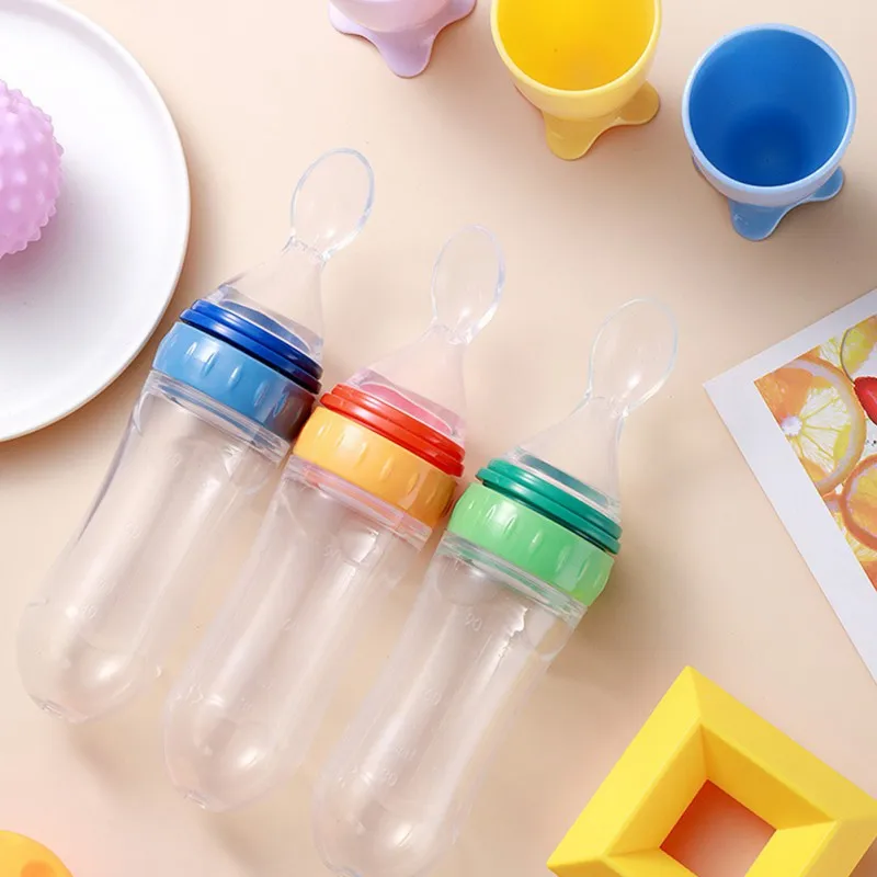 

Silicone Gel Food Feeder Bottle Baby Rice Paste Dropper Spoon 90ml Small Mouth Feeding Medicine Toddler Cutlery Utensils BPA Fre