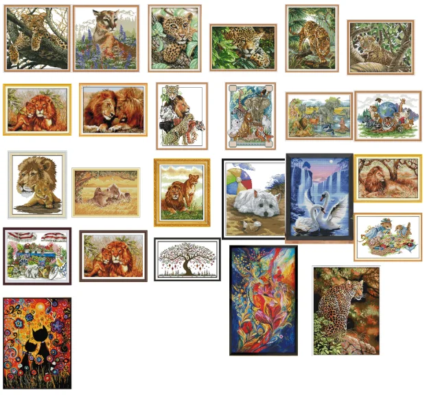 Набор для вышивки крестиком с изображением животных белый холст тигр Лев слон