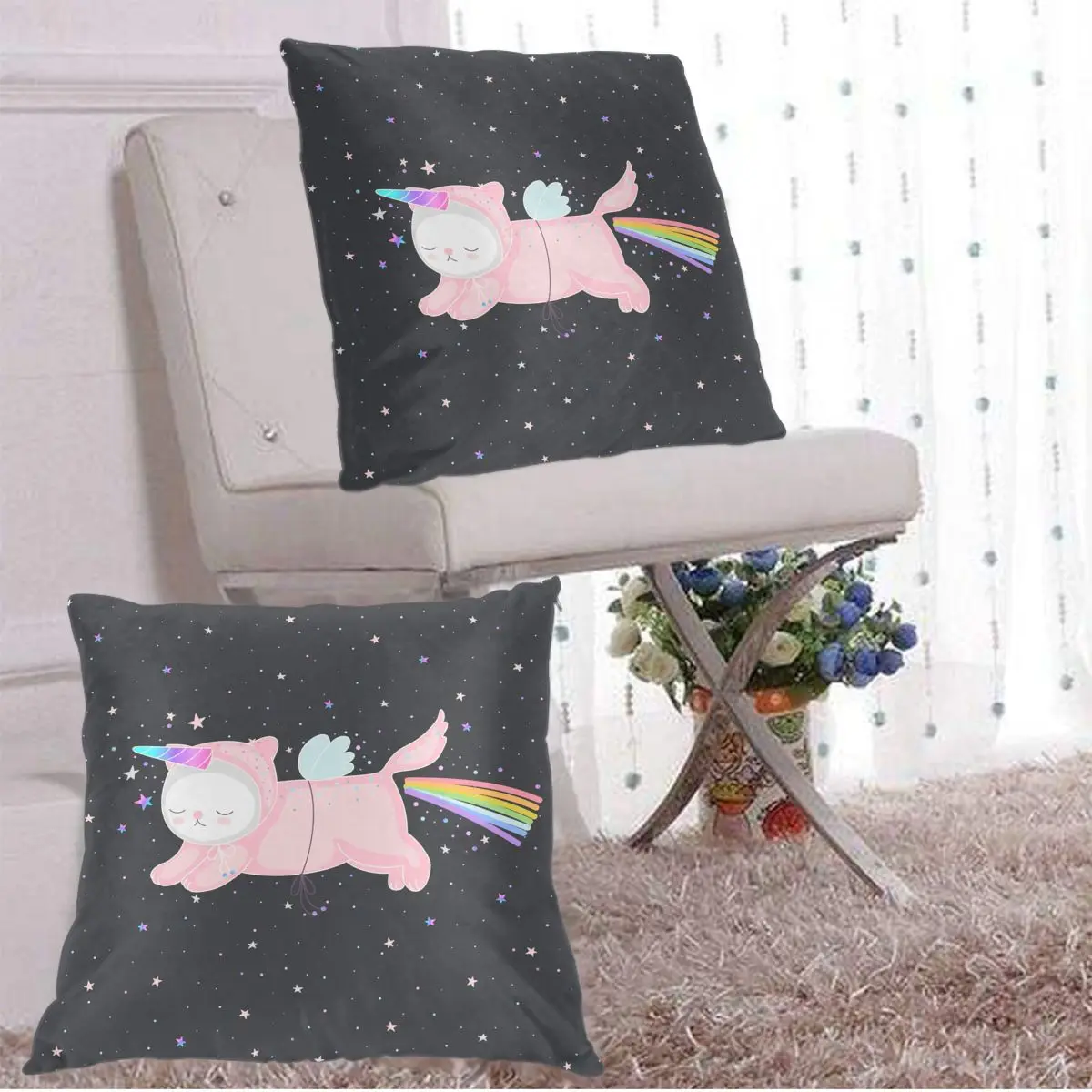 

Pillow Case Cover Cartoon Unicorn Home Decorative 2 Pieces Zipper Throw Cushion Case for Sofa and Bed