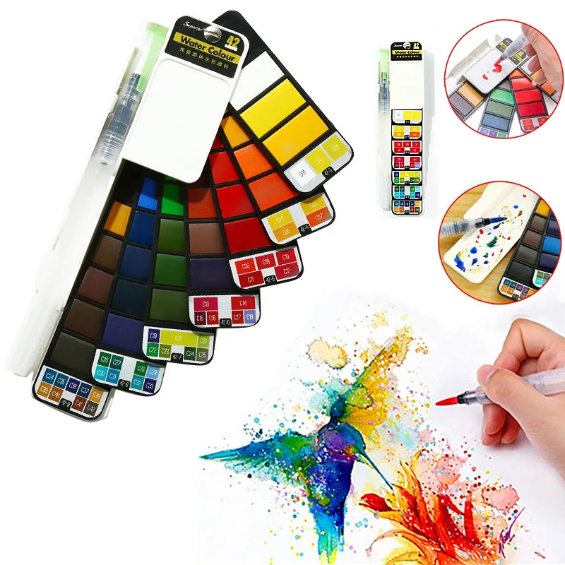 

Пигмент для рисования, складной, с кисточкой, акварельные краски в наборе, 18, 25, 33/42 цветов