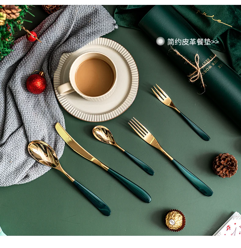 

Stainless Steel Golden Green Cutlery Eco Friendly Fork Knife Stainless Steel Cutlery Set Noble Western Dinnerware 2020 II50DCSTZ
