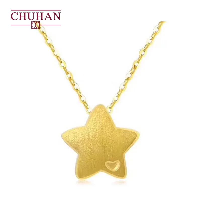 

CHUHAN Real 999 Pure Gold Star Pendant Necklace 3D Hard Gold 18K Gold Clavicle Chain Au750 Fine Jewelry for women Wholesale