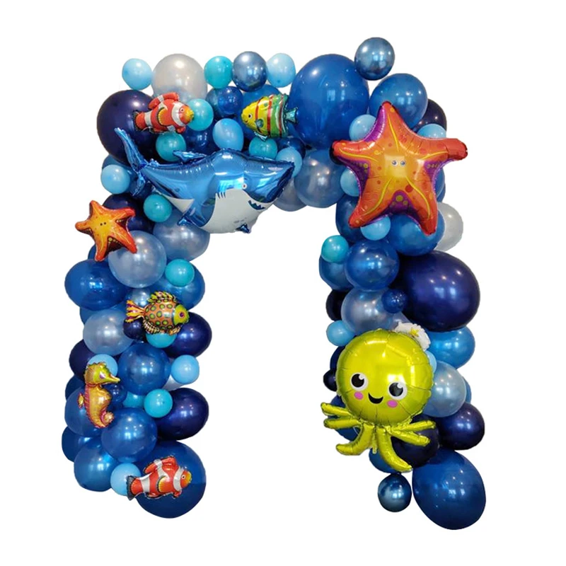 

101pcs Ocean Under The Sea World Animals Balloon Dark Blue Baby Shower Balloon Garland Kit Boy Girls Birthday Party Deco Baloon