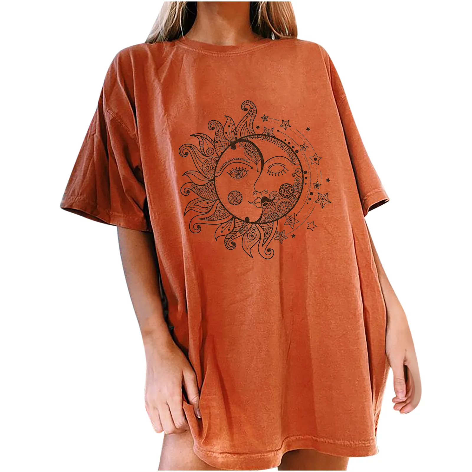 

Women Summer Oversized T-shirt Vintage Sun And Moon Print 90s Graphic Tshirt Fashion Short Sleeve O Neck Tee Top Female Clothig