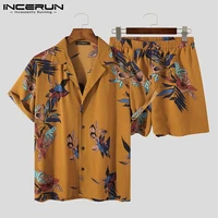 casual men sets printed breathable lapel short sleeve shirts shorts streetwear 2021 summer beach men hawaiian suits 5xl incerun
