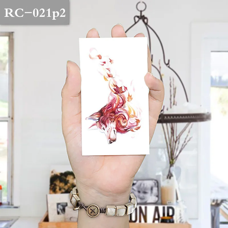 10X6 см Волчья Голова ревущий и Лисий тело временная татуировка