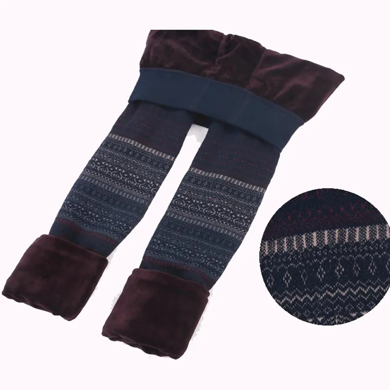 

Rooftrellen 15%Spandex Plus Velvet Leggings High Waist Totems Thick Leggings Skinny Jacquard Stretch Winter Legging Female