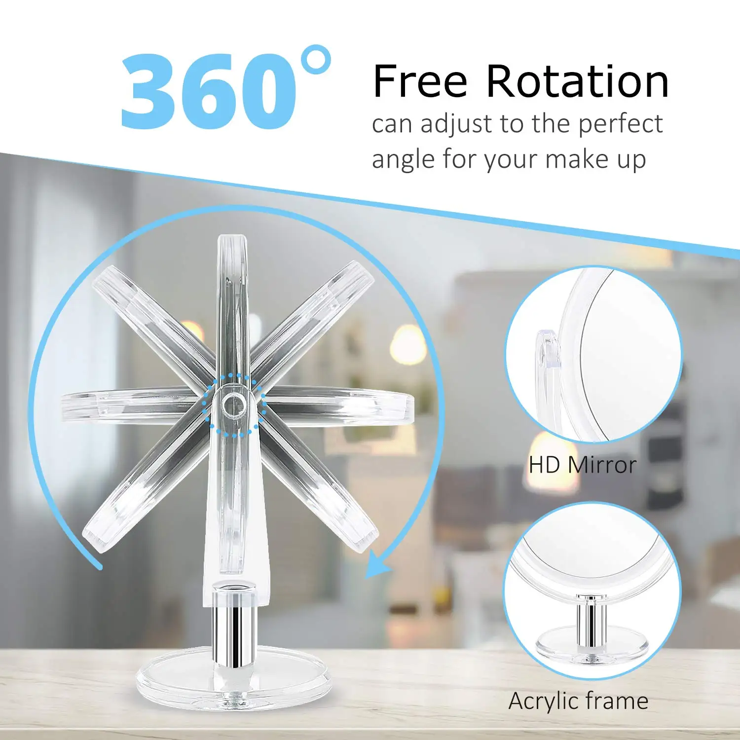 Двухстороннее увеличительное зеркало для макияжа с увеличением 1X 10X настольное