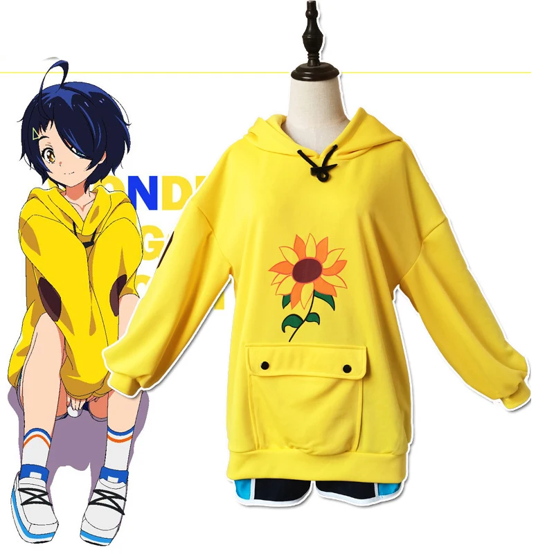 

Anime Wonder Egg Priority Cosplay Ohto Ai Hoodie Shorts Pullover Yellow Sweatshirt Anime Halloween Coat