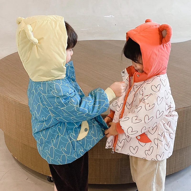 

Children's Down Jacket Bear Ear Boys Duck Down Coat GirlsThickened Coat Korean Style Baby Little Children's Clothing