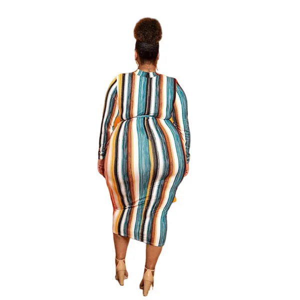 

Plus Size Dress For Women 4xl 5xl Elegant Long Sleeve Striped Mid Calf Length Autumn Fall 2020 New Dress Clothes Midi Big Size