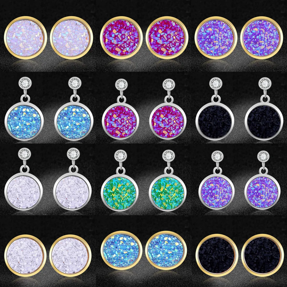 Женские серьги гвоздики из нержавеющей стали с блестящими звездами и смолой