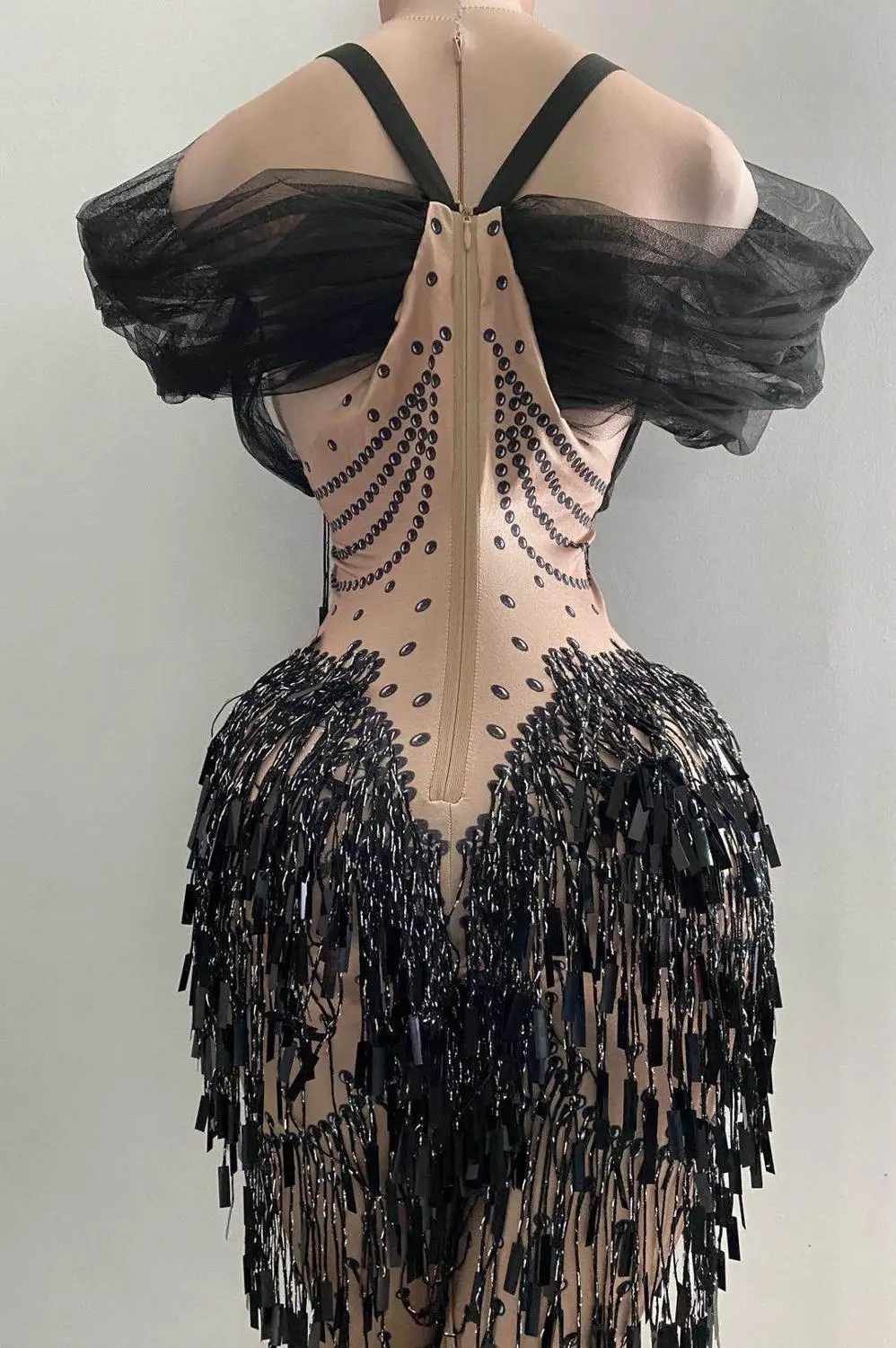 Комбинезон женский сетчатый с блестками пикантный бандажный черный комбинезон