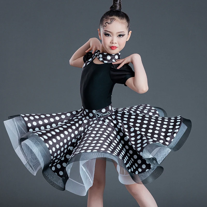 

Summer Professional Latin Dance Practice Clothes Children Latin Dance Clothes Wave Point Split Dance Skirt Dance Wear 130-160CM