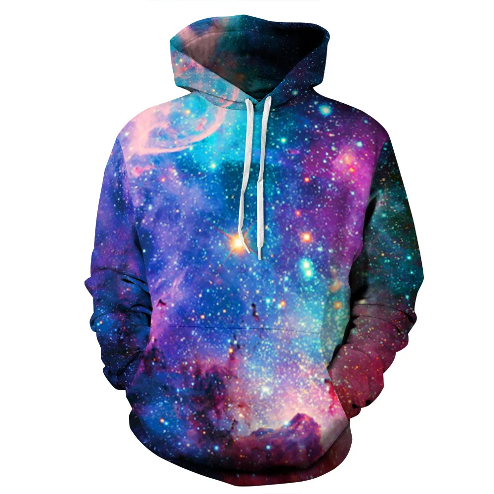 

Hooded Sweater 2021 Spring and Autumn New Universe Starry Starry Colorful Men's 3D Digital Long Sleeve Hooded Trendy Sweater