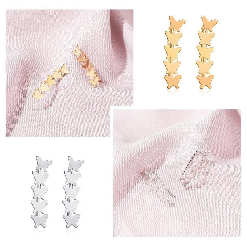 

Chandler Stainless Steel Butterfly Ear Climber Earring Cuff Birthday Ear Studs For Women Color Earrings Gold Gifts Minimali X3I3