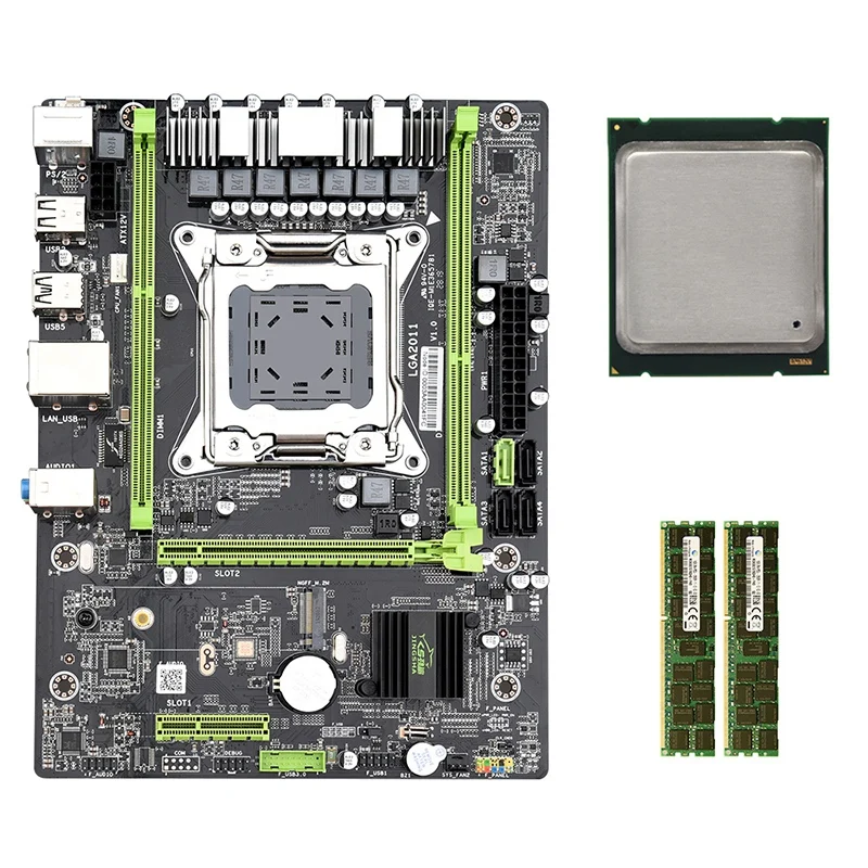 Günstig X79 M2 3,0 LGA2011 Motherboard Unterstützung NVME M.2 SSD SATA 3,0 SATA 2,0 USB 3,0 Mit E5 2650V2 CPU 2x 8G 1600 ECC Speicher