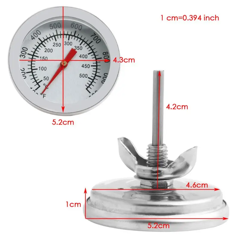 

Stainless Steel Barbecue BBQ Smoker Grill 50-500 Celsius Thermometer Temperature Gauge