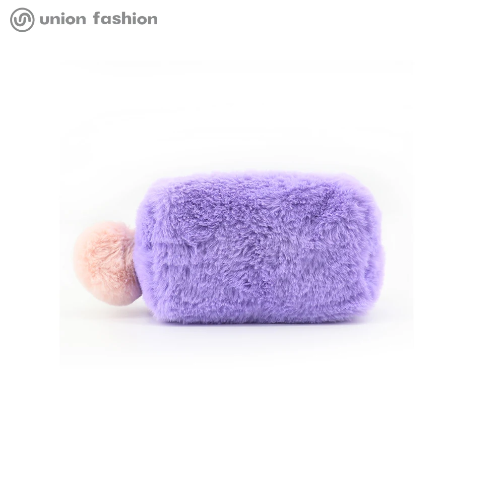 

Furry Pink Purple Fur Logo Woman Custom Makeup Cosmetic Bag For Ladies