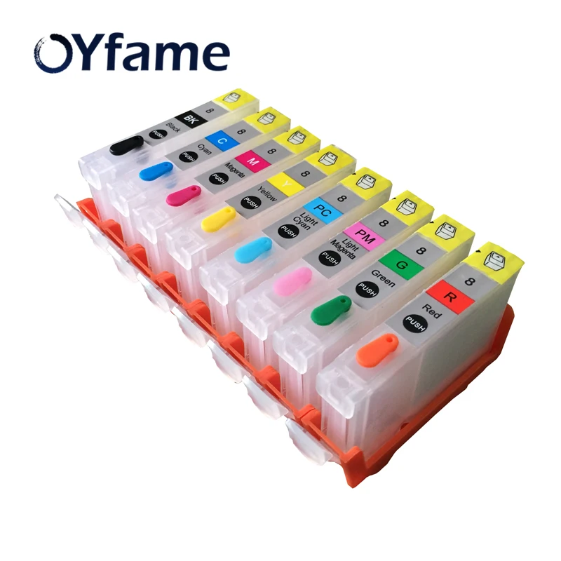

OYfame 8 цветов CLI8 заправляемые чернильные картриджи CLI-8 Заправка картриджей kitwith ARC чипы для Canon PIXMA PRO 9000 PRO9000 принтер