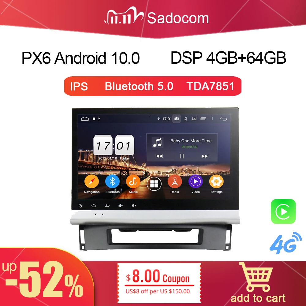Автомагнитола PX6 10 1 дюйма Android 9 0 4 Гб ОЗУ 64 ПЗУ DVD плеер для Opel Astra J 2011 2012 2013 2014 GPS Glonass