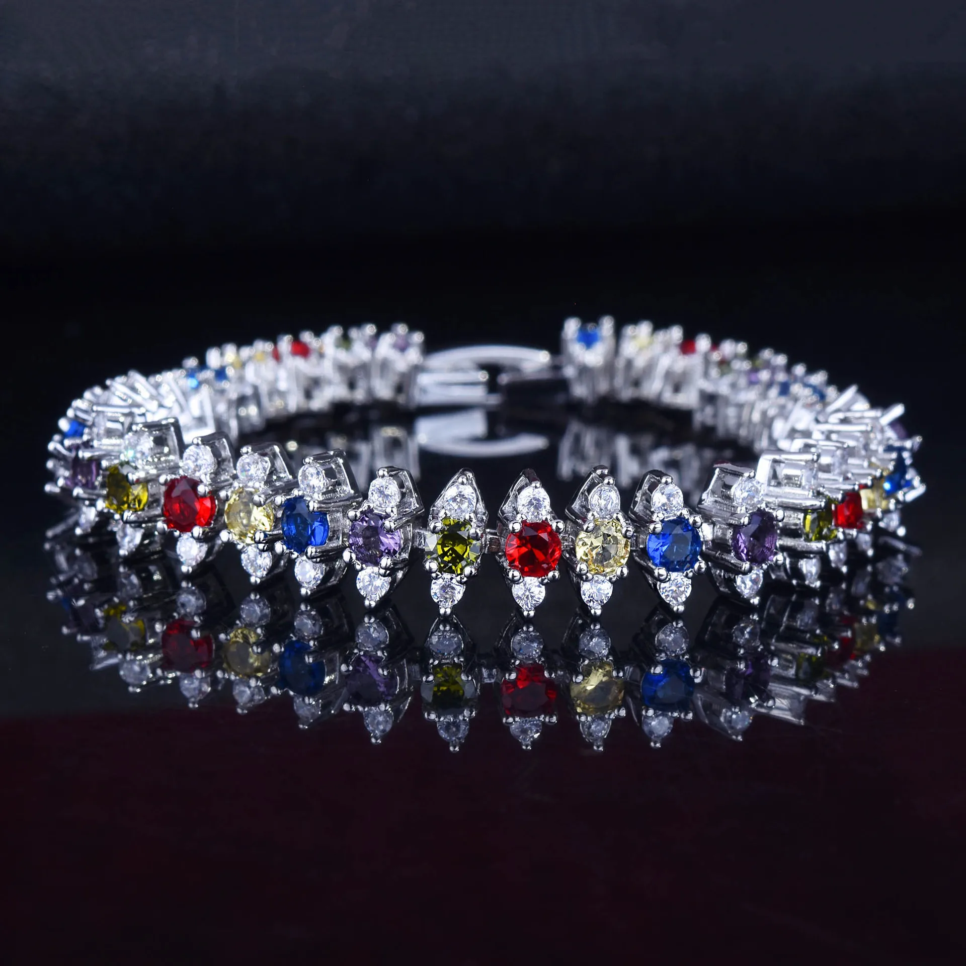 

Fashion Colorful Crystal Synthetic Ruby Gemstones Diamonds Bracelets For Women Silver Color Fine Jewlery Bijoux Gifts