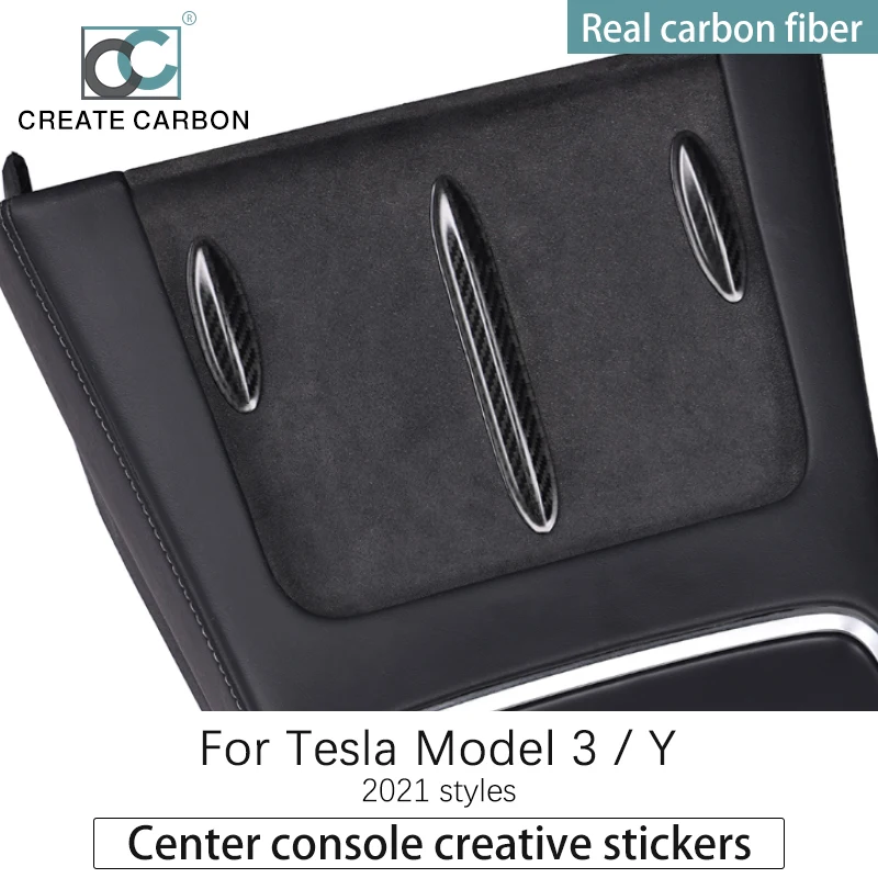 

CREATE CARBON 3PCS Center Console Creative Sticker Interior Modification Panel Cover For Tesla Model 3 Model Y Real Carbon Fiber