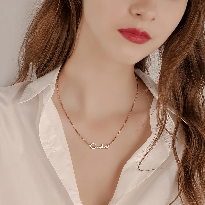 Модное ювелирное ожерелье из титана с надписью Good Luck подвеска розового золота