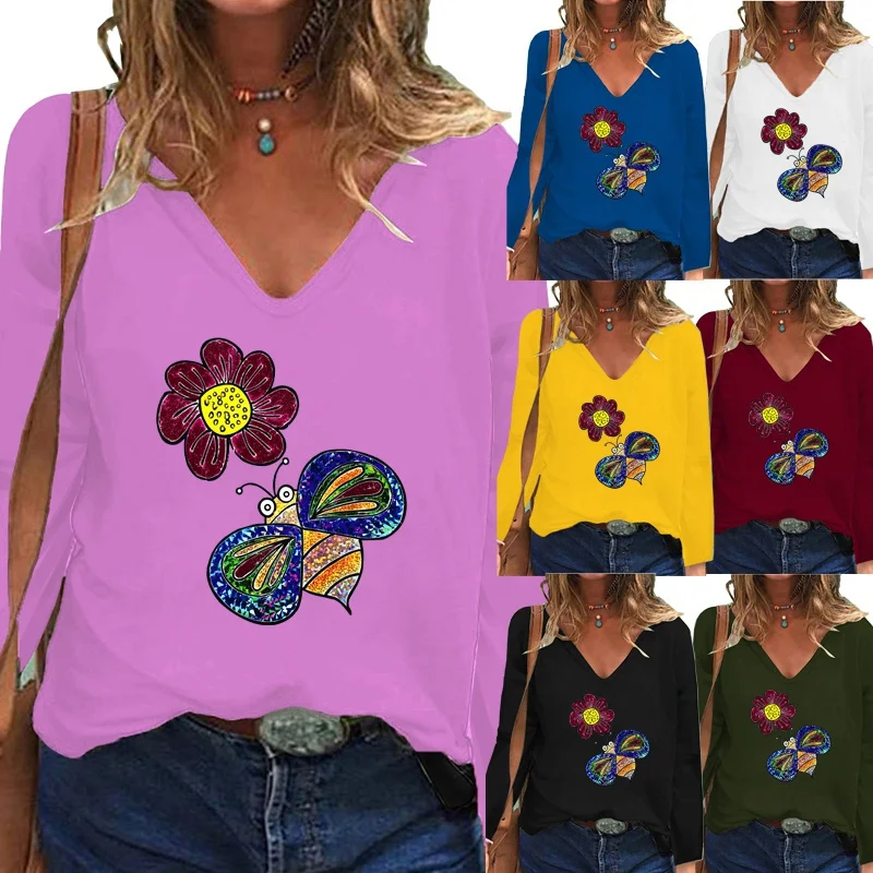 

Новинка Женская одежда осень-зима модный принт с длинным рукавом V-образным вырезом Свободные повседневные топы большого размера