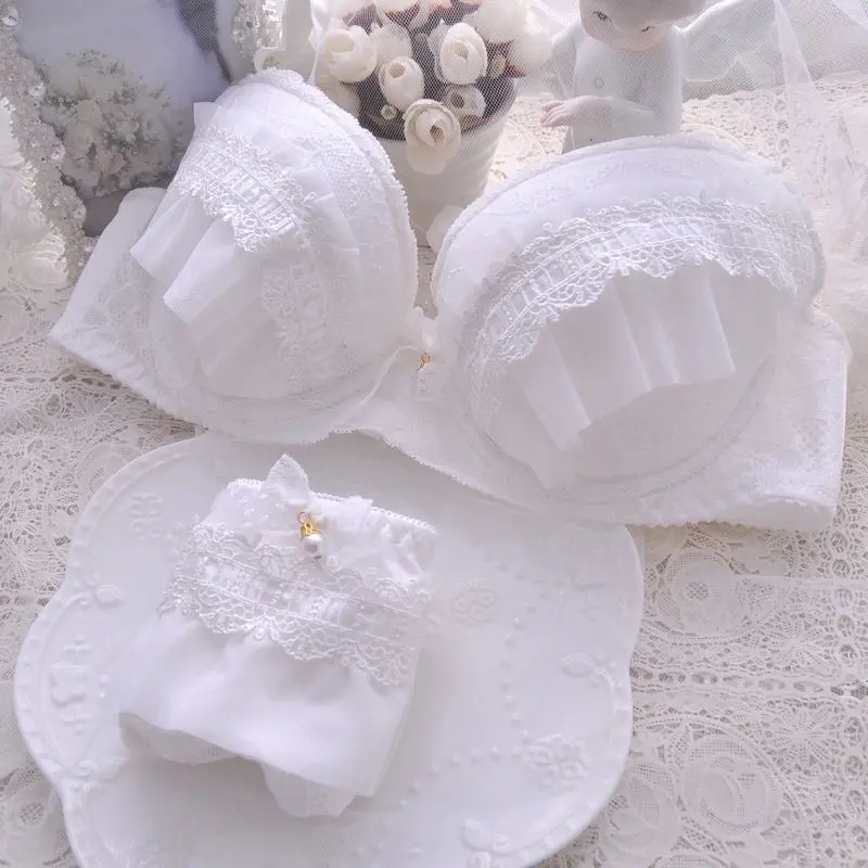 

Комплект нижнего белья для девочек, белый комплект нижнего белья с вышивкой, соблазнительный однотонный бюстгальтер и трусики, большие раз...