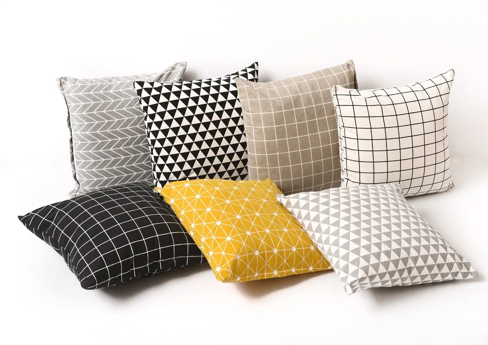 

Прямая поставка, декоративная подушка с геометрической сеткой 45x45 см, диван из хлопка и конопли, желтая, серая, Белая Подушка