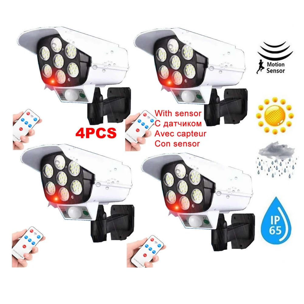 

4pcs remote solar fake monitor dummy camera Street Lights Outdoor Lamp With 3 Mode Waterproof Motion Sensor Security Lighting fo