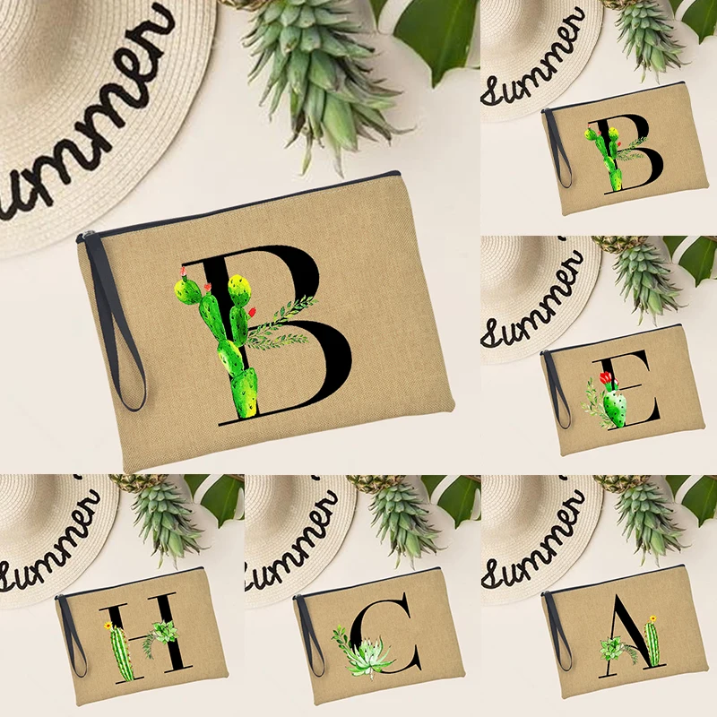 Портативная косметичка на молнии с надписью и растительным принтом красивый