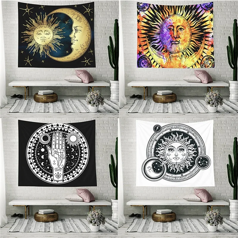 Забавный психоделический гобелен Священная Луна и солнце на стену старинный в